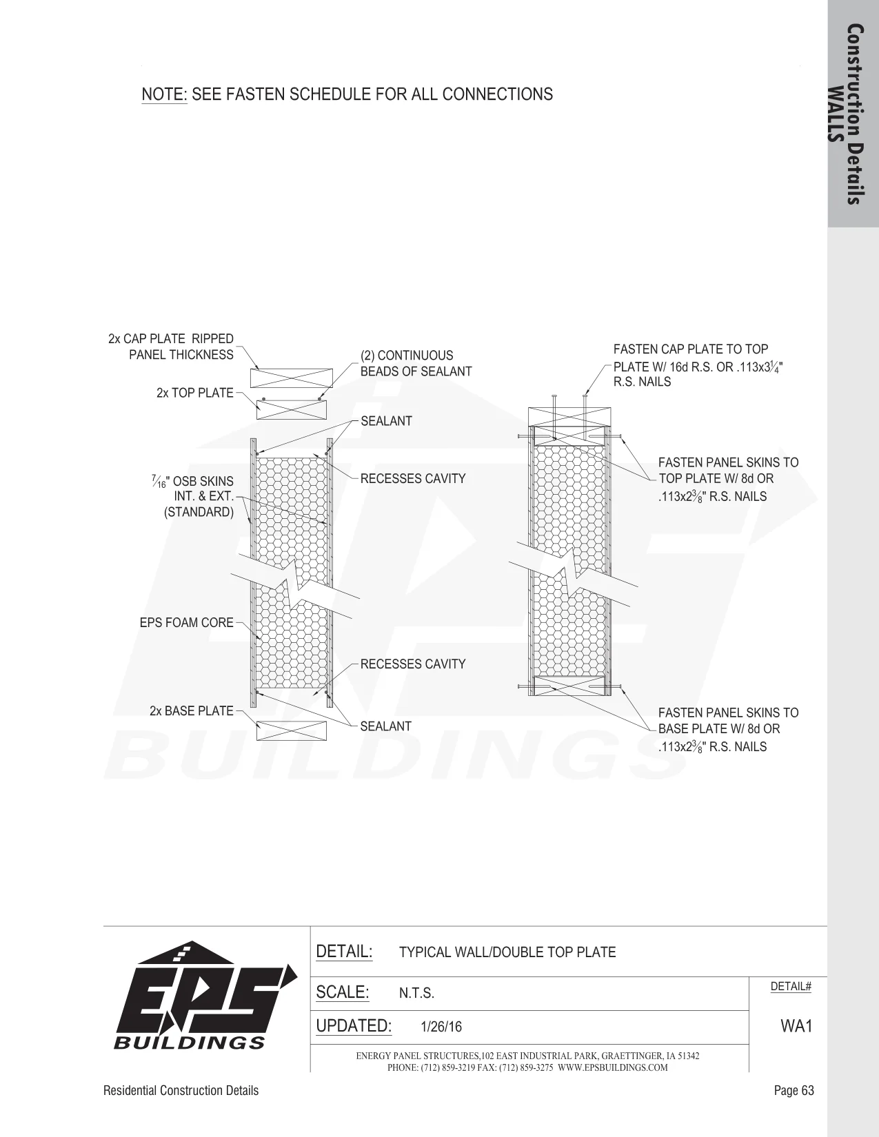 Typical Wall / Double Top Plate construction detail drawing with callouts