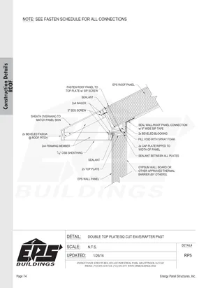 Double Top Plate / Sq Cut Eave / Rafter Past construction detail drawing