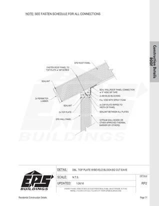 Dbl. Top Plate w/ Beveled Block / Sq Cut Eave construction detail drawing