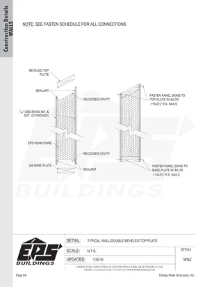 Typical Wall / Double Beveled Top Plate construction detail drawing
