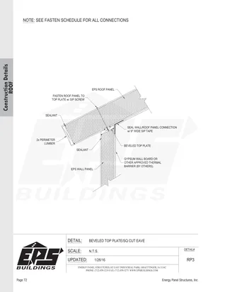Beveled Top Plate / Sq Cut Eave construction detail drawing