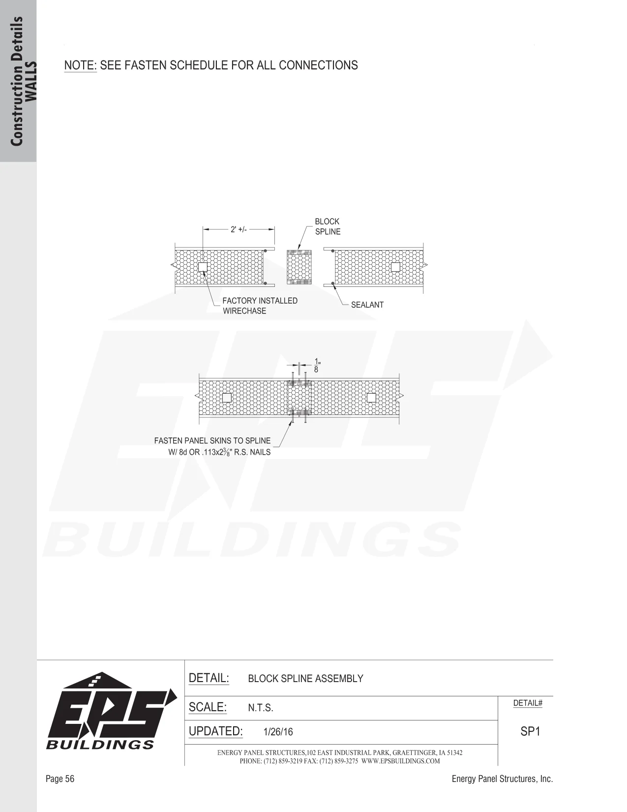 Block Spline Assembly construction detail drawing with callouts