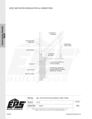 Dbl. Top Plate / Typical Endwall Roof Truss construction detail drawing