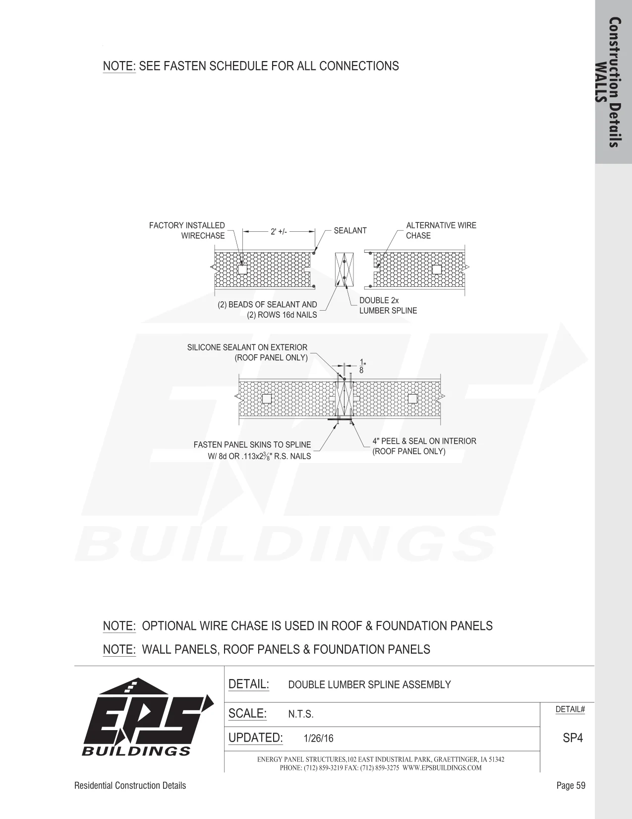 Double Lumber Spline Assembly construction detail drawing with callouts