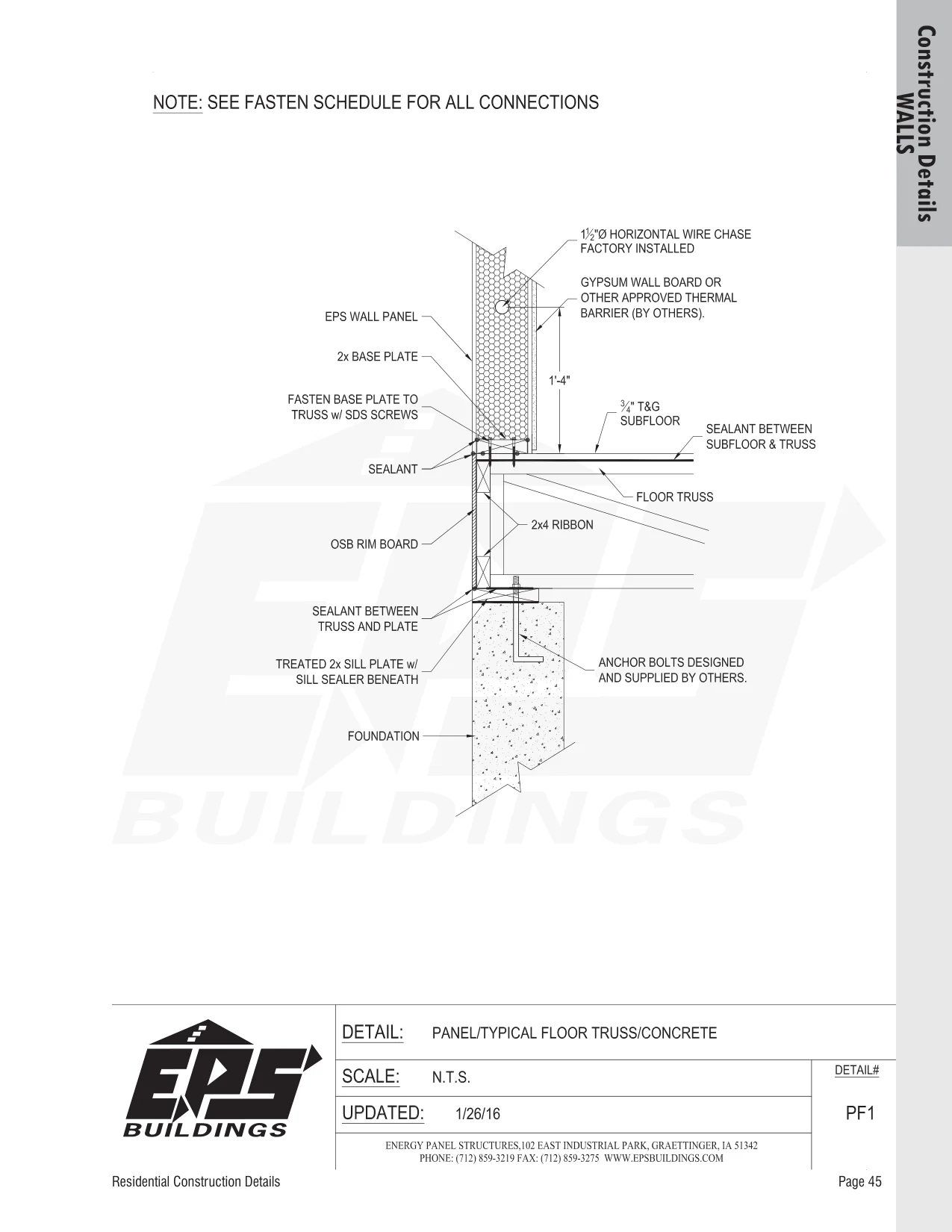Panel / Typical Floor Truss / Concrete construction detail drawing with callouts