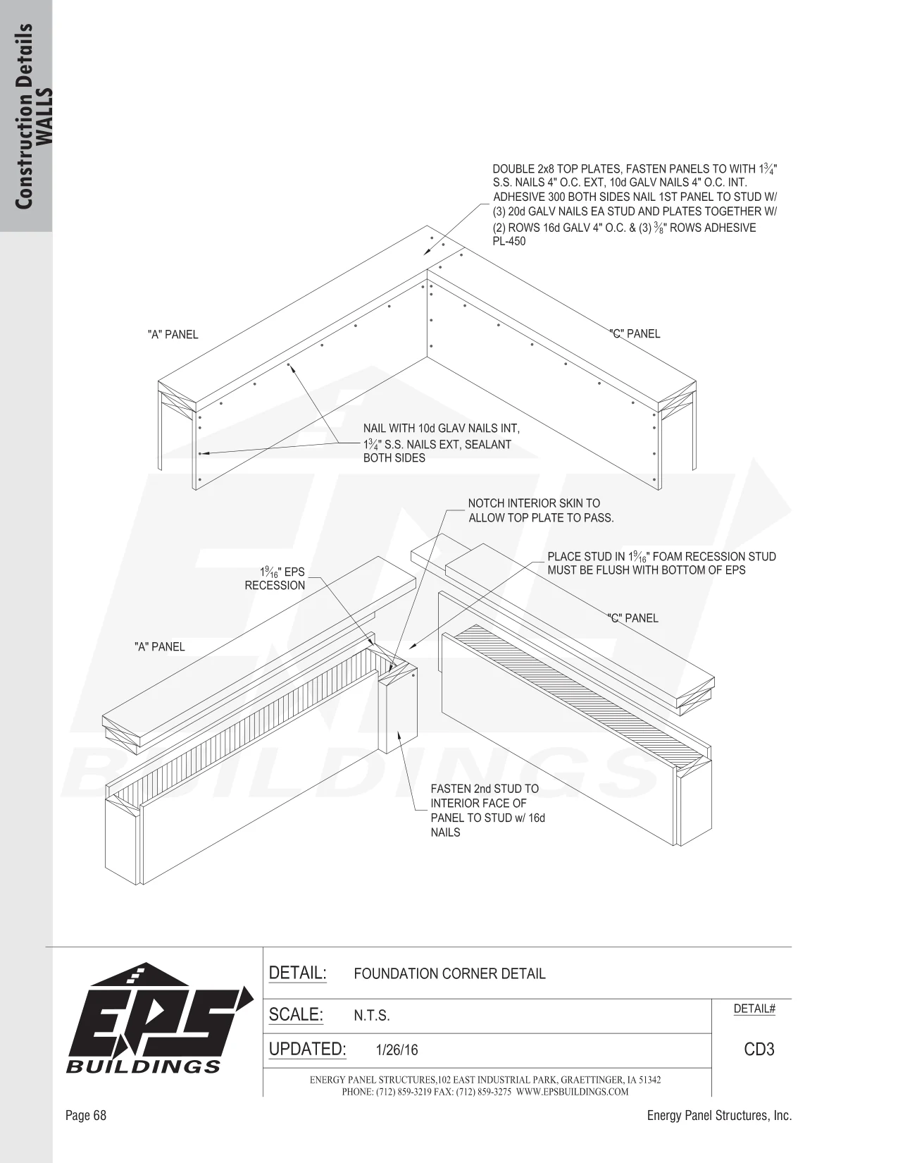 Foundation Corner Detail construction detail drawing with callouts
