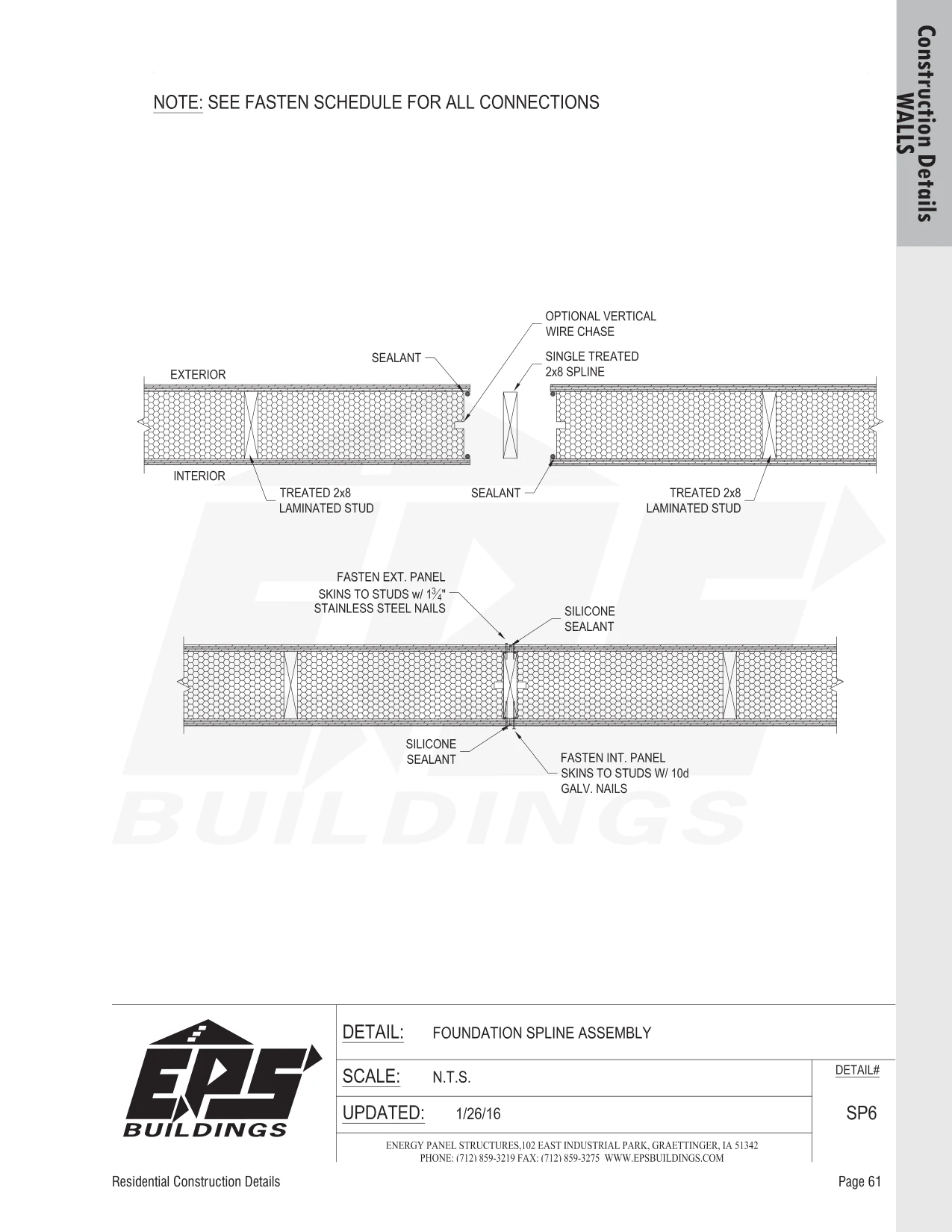 Foundation Spline Assembly construction detail drawing with callouts