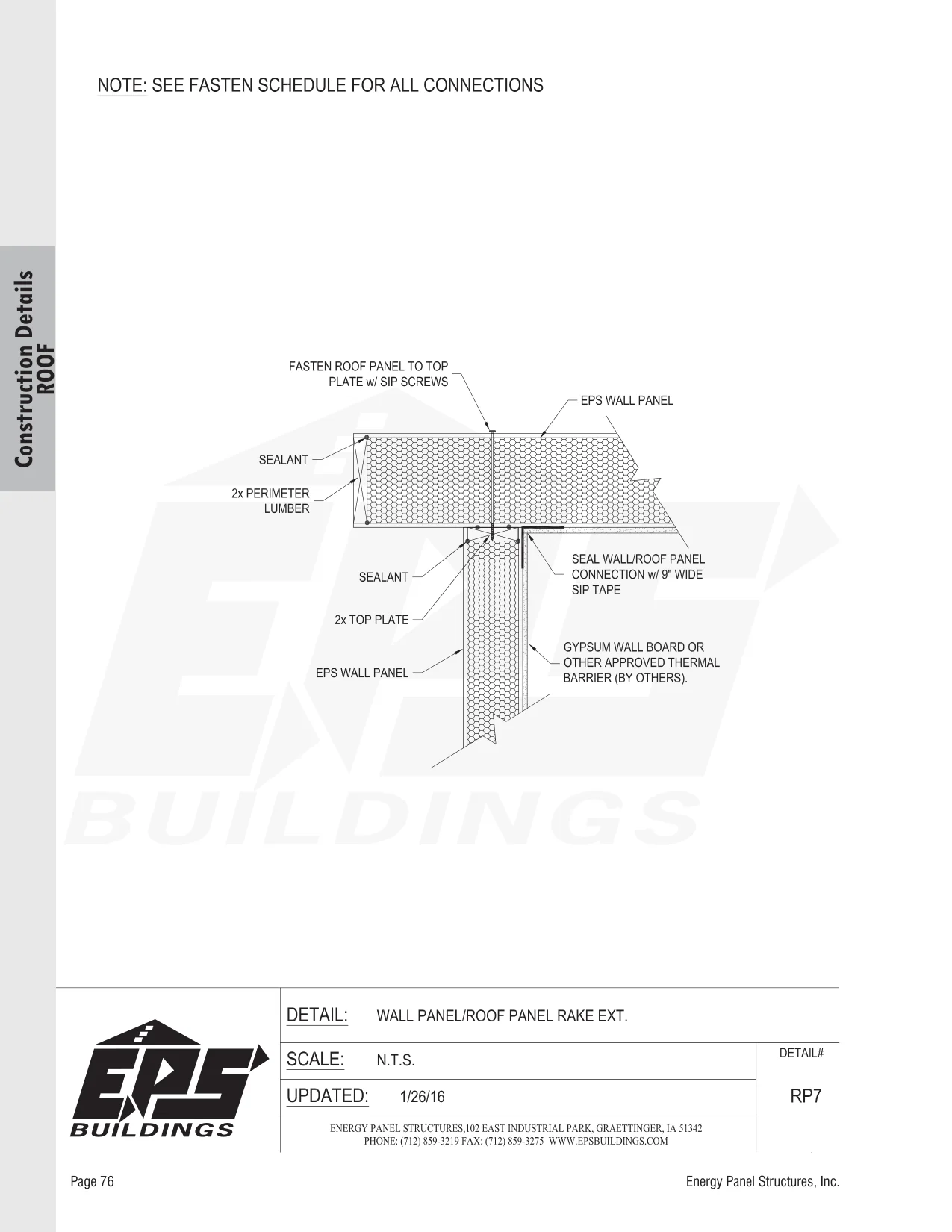 Wall Panel / Roof Panel Rake Ext. construction detail drawing with callouts