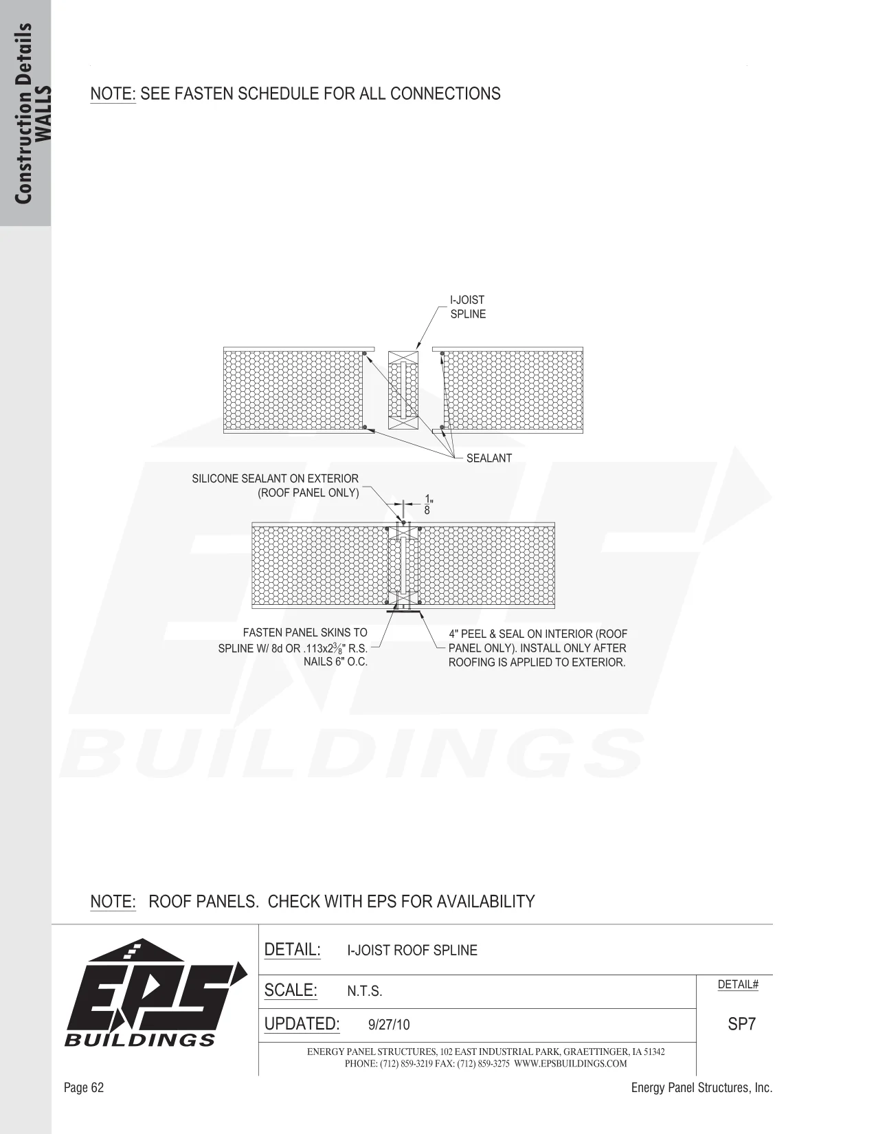 I-Joist Roof Spline construction detail drawing with callouts