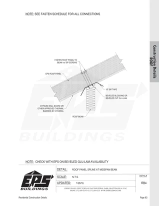 Roof Panel Spline at Midspan Beam construction detail drawing