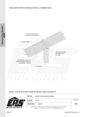 Roof Panel / Midspan Beam construction detail drawing
