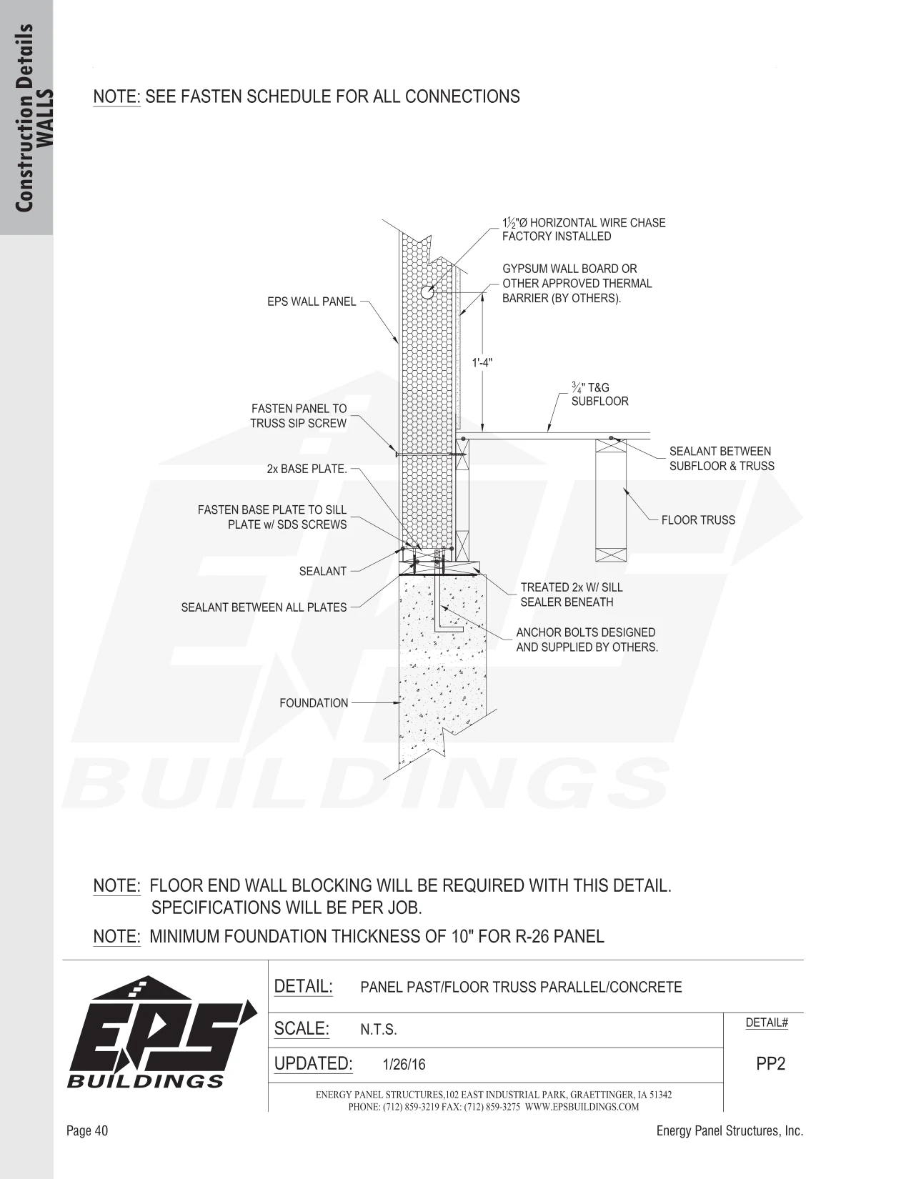 Panel Past / Floor Truss Parallel / Concrete construction detail drawing with callouts