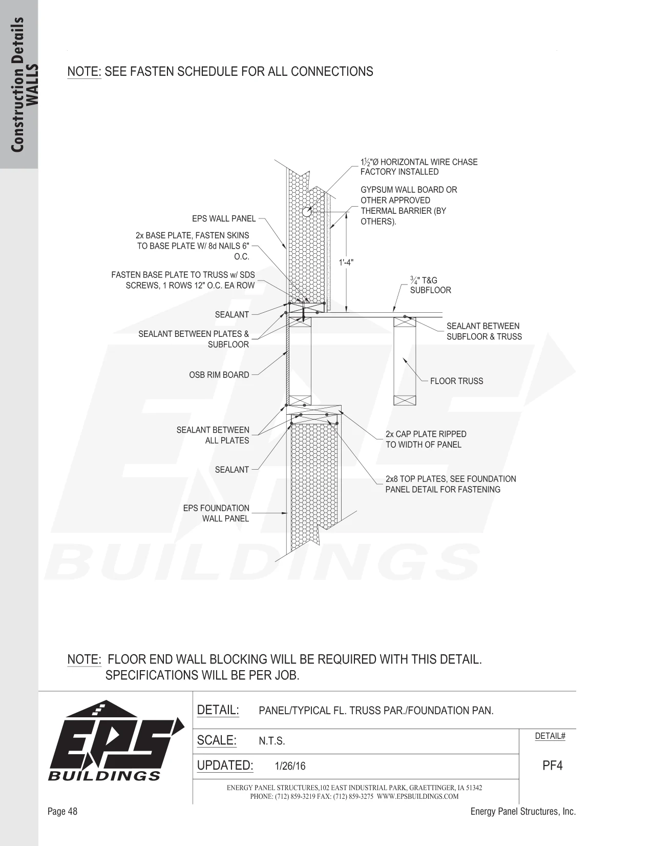 Panel / Typical Fl. Truss Par. / Foundation Pan. construction detail drawing with callouts