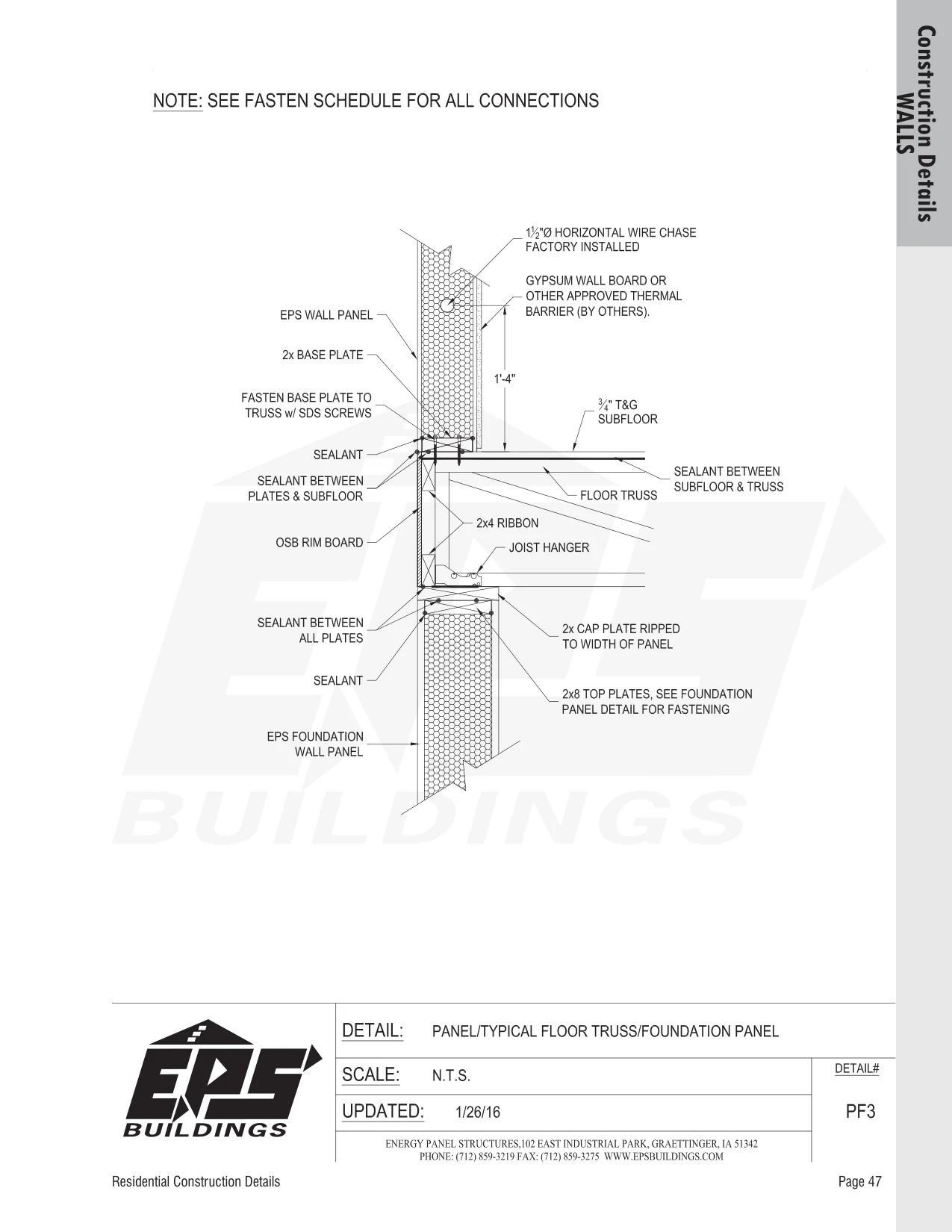 Panel / Typical Floor Truss / Foundation Panel construction detail drawing with callouts