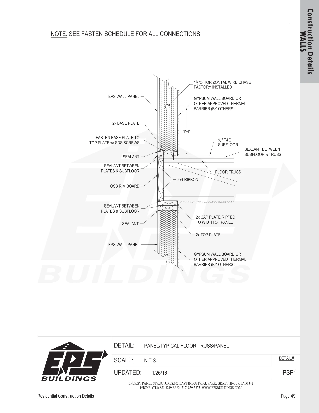 Panel / Typical Floor Truss / Panel construction detail drawing with callouts