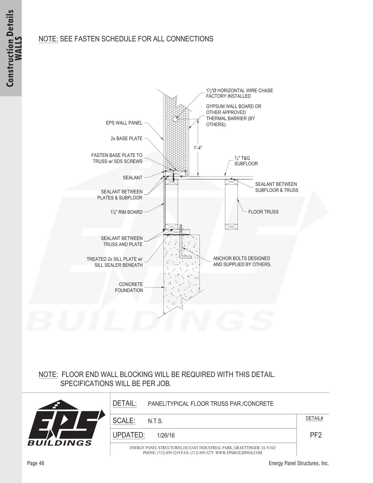 Panel / Typical Floor Truss Par. / Concrete construction detail drawing with callouts