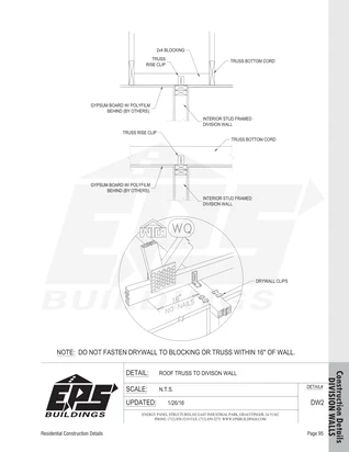 Roof Truss to Division Wall construction detail drawing
