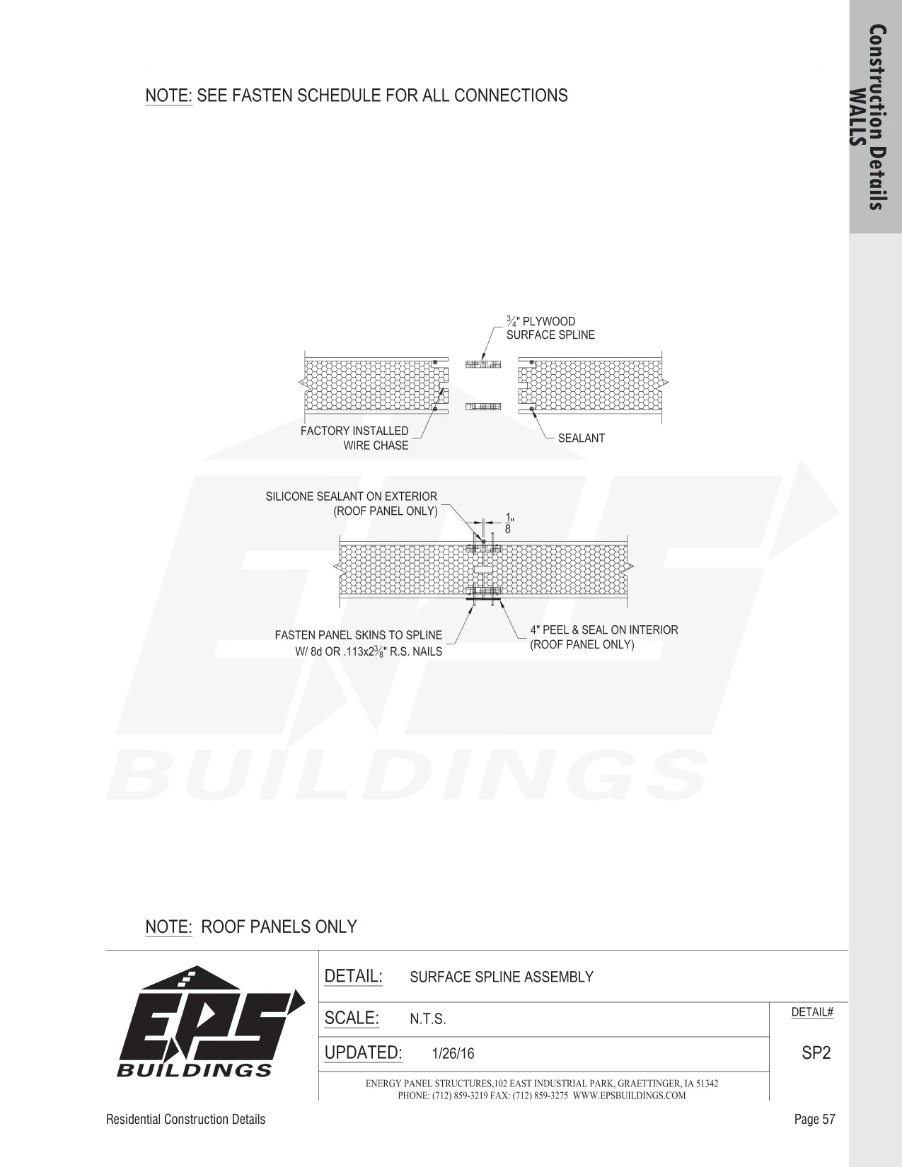 Surface Spline Assembly construction detail drawing with callouts