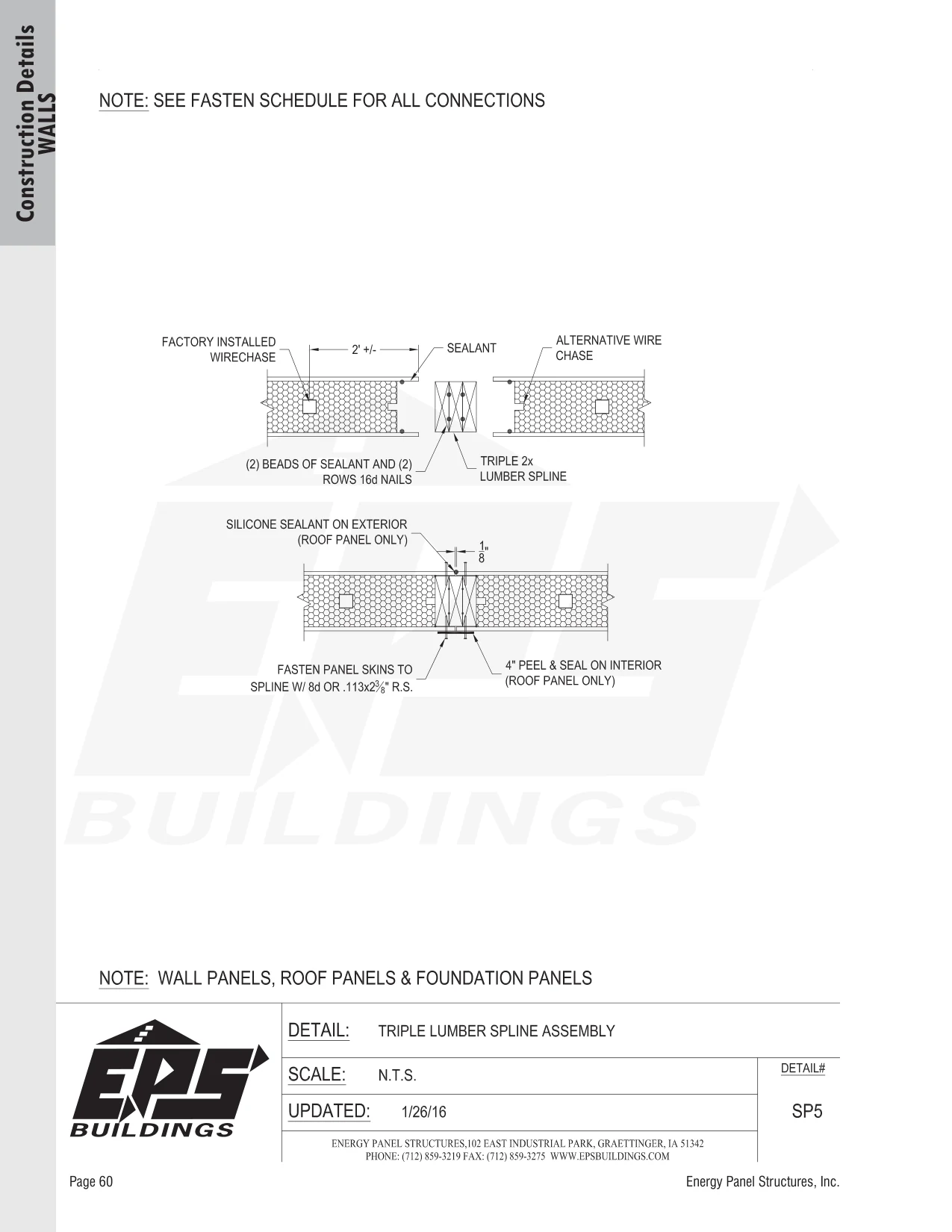 Triple Lumber Spline Assembly construction detail drawing with callouts