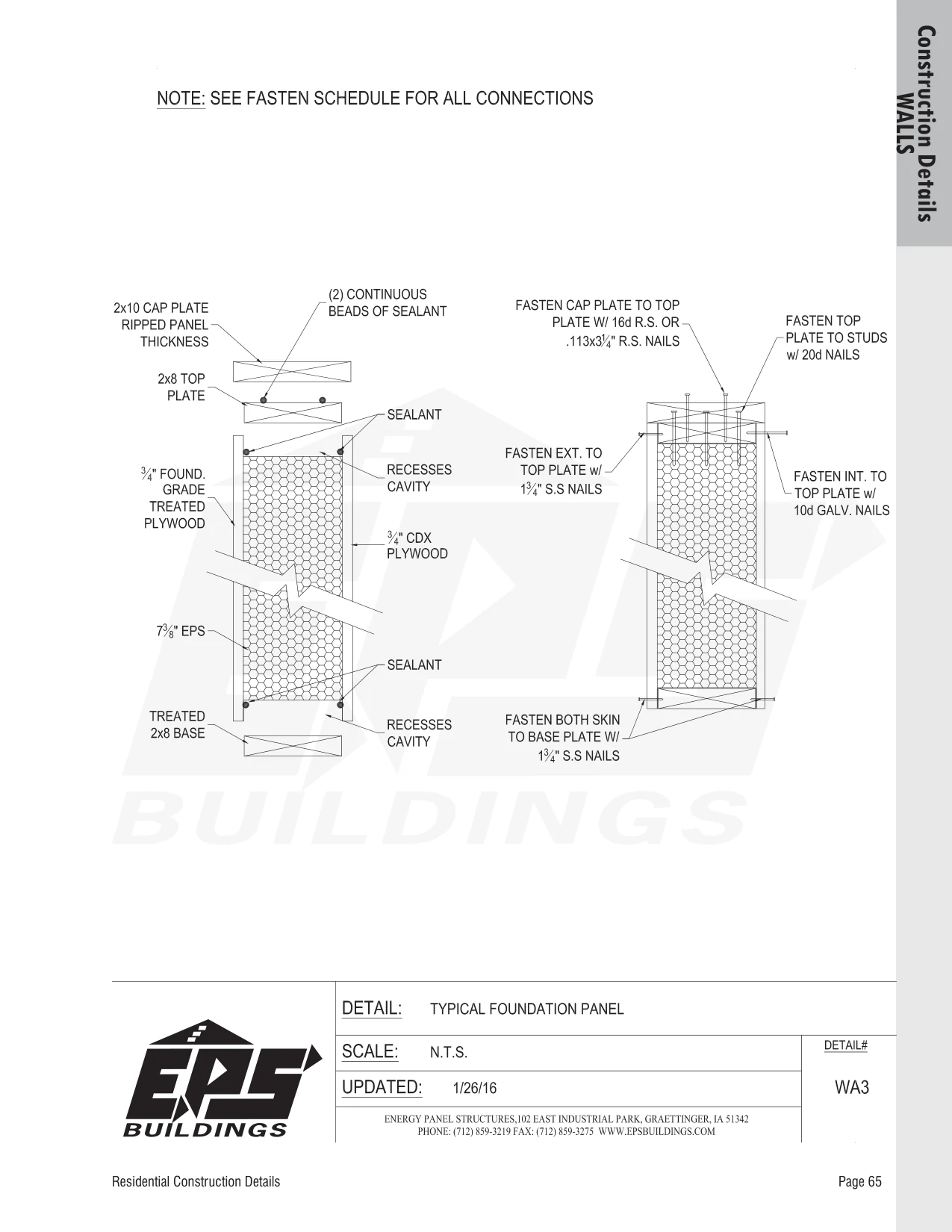 Typical Foundation Panel construction detail drawing with callouts