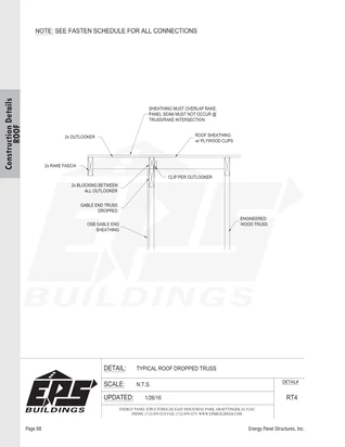 Typical Roof Dropped Truss construction detail drawing