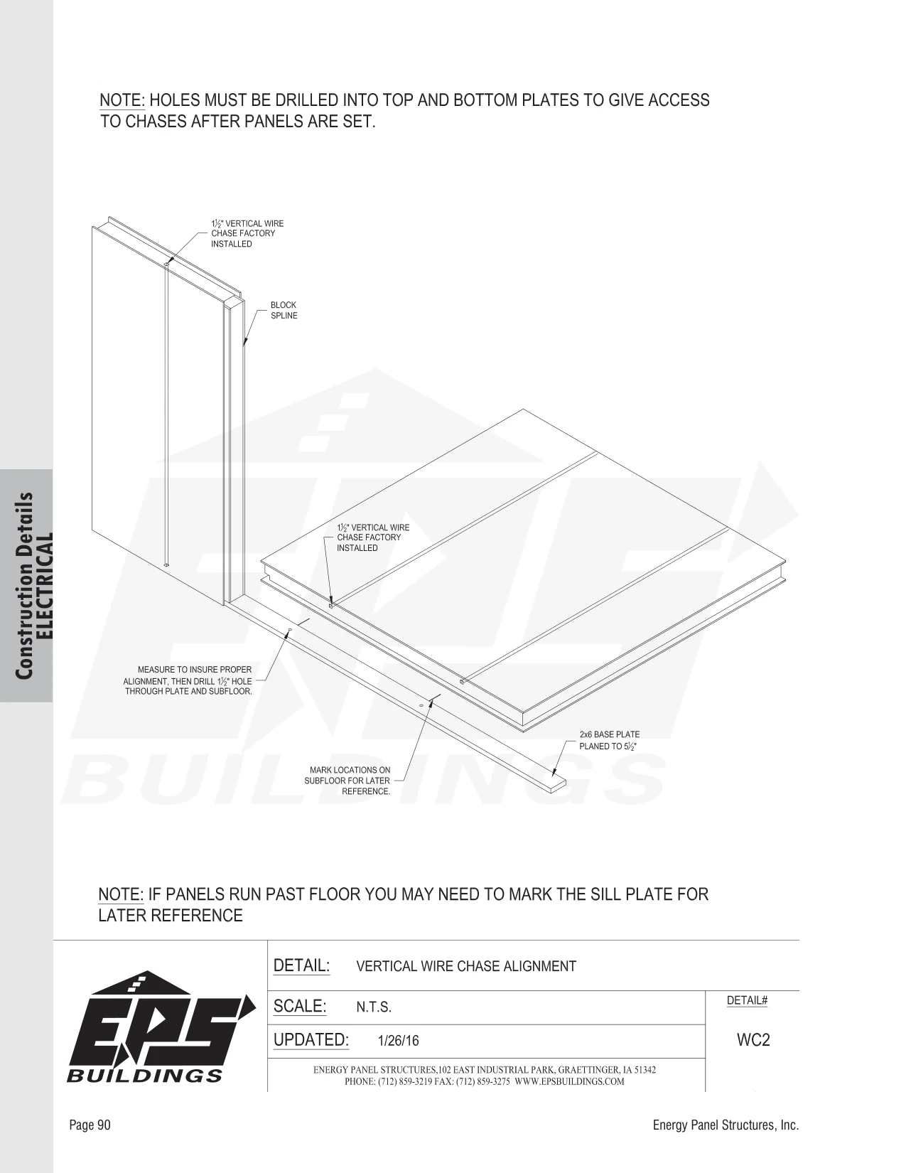 Vertical Wire Chase Alignment construction detail drawing with callouts