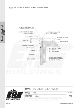 Wall Panel / Roof Panel w/ Outlooker construction detail drawing