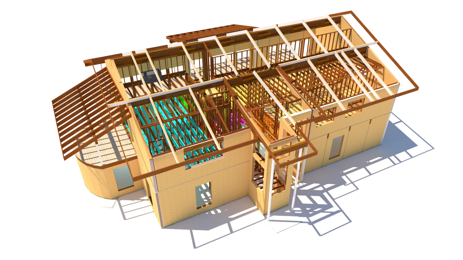 3D structural model of a SIP and timber structure with every member and panel resolved